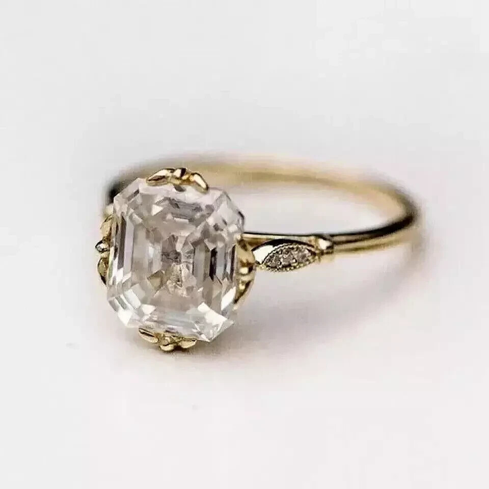 Art Deco Style 3.5Ct Asscher Cut Lab Created Diamond 14K Gold FN Engagement Ring