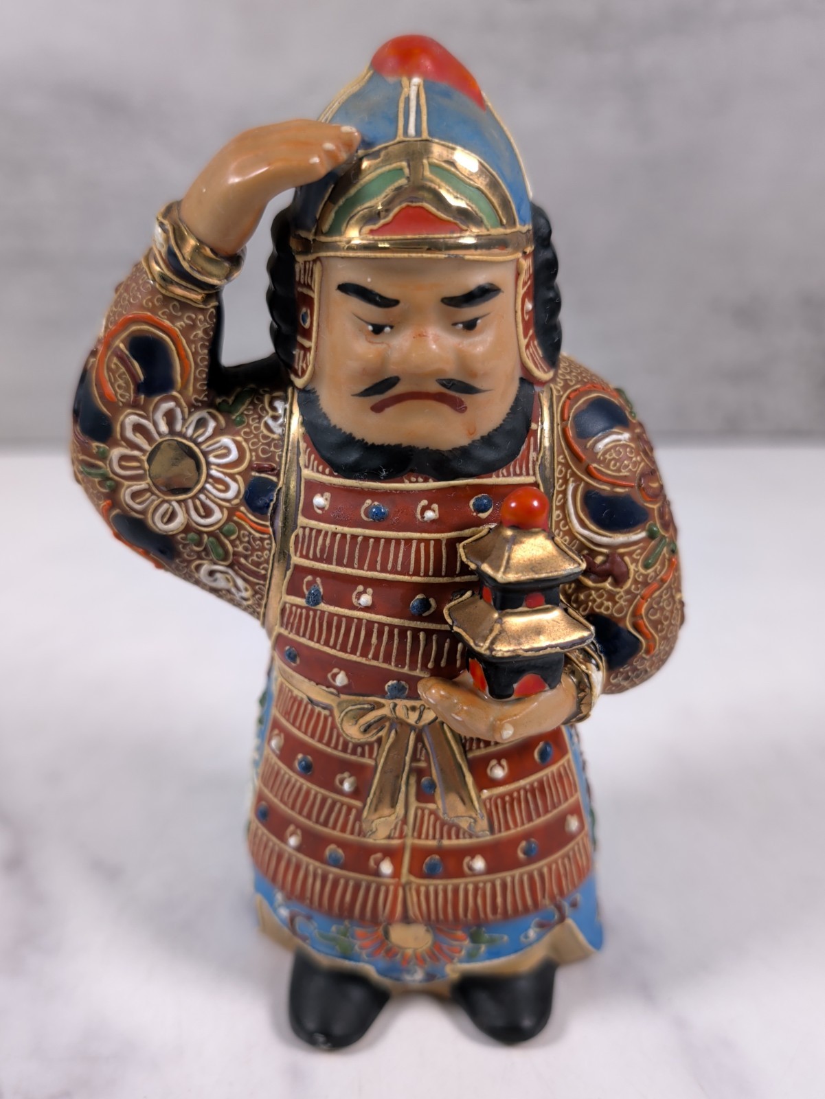 Vintage Kutani Moriage Japanese Bishmonten God of Good Luck 6\ Vintage Kutani Moriage Japanese Bishmonten God of Good Luck 6\