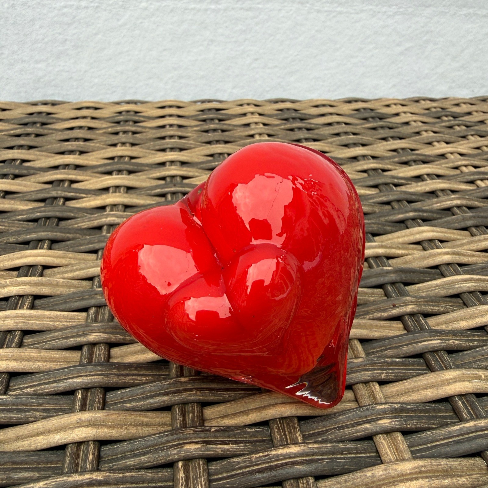 Vintage Red Art Glass Double Heart Paperweight Sculpture 2.75