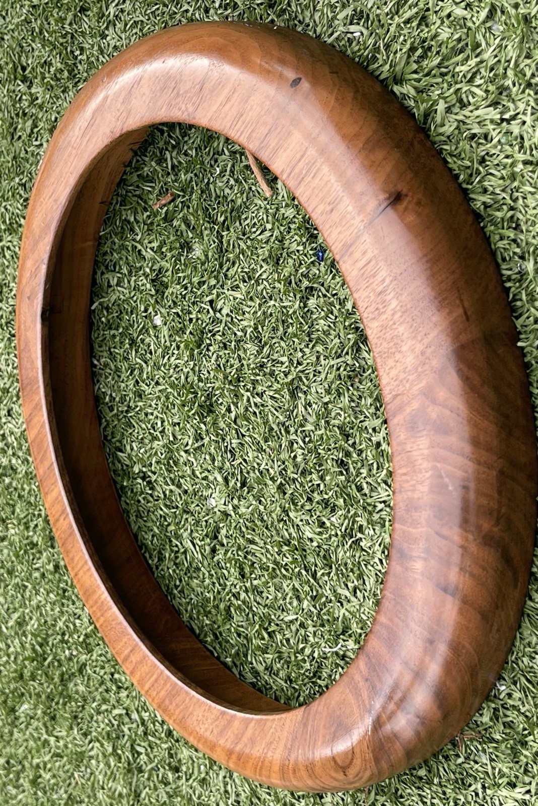 Mid-Century Modern Solid Walnut Wood Ring – 12.5” Hand-Turned Circular Wall Deco