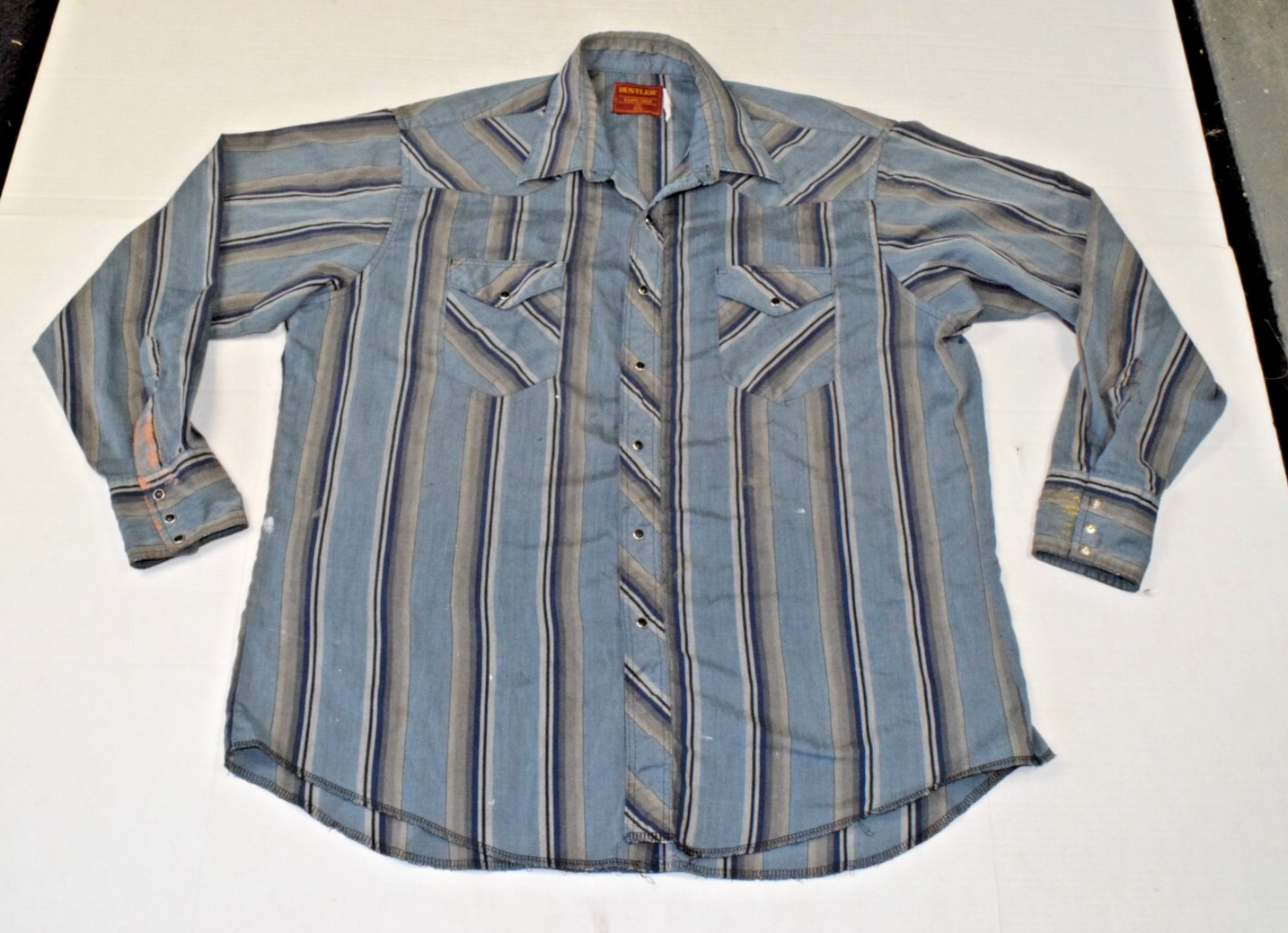 Vintage 90s Pearl Snap Western Shirt Rustler Mens XL  Blue Gray Stripe Painters