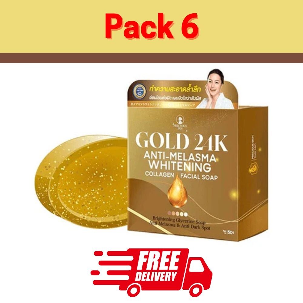 Precious Skin Gold 24K Anti-Melasma Radiance Collagen Facial Soap 50g 6x