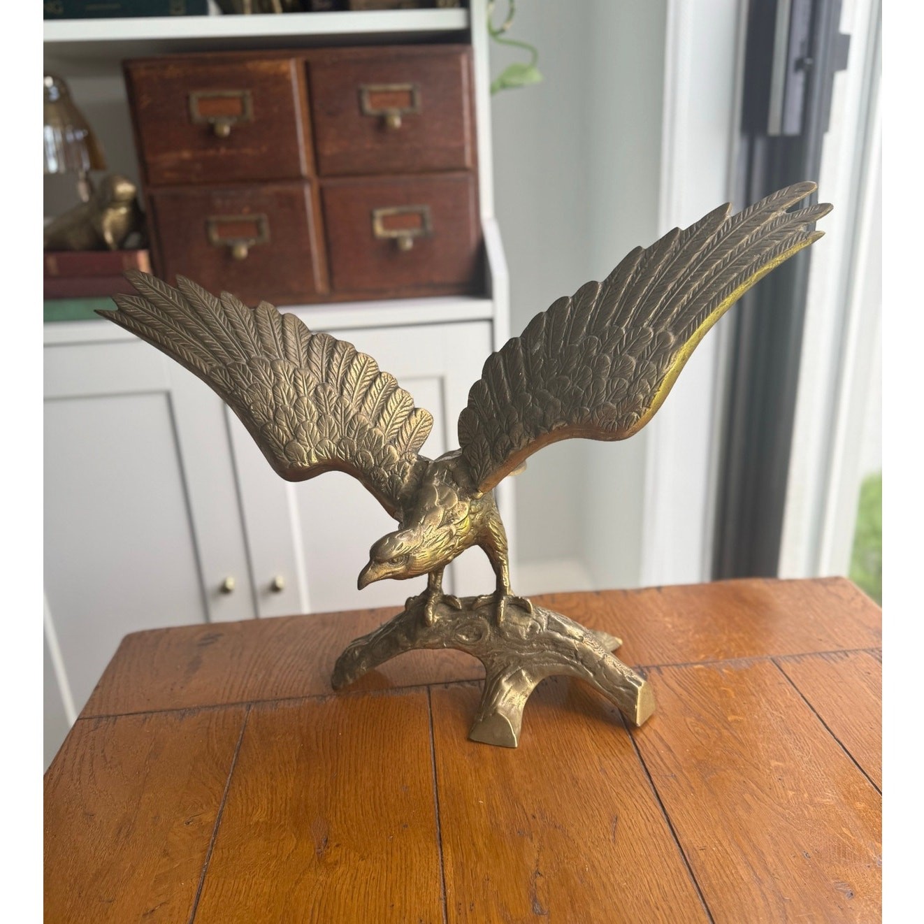 Vintage Large Brass American Bald Eagle on Branch | Americana Patriotic Decor