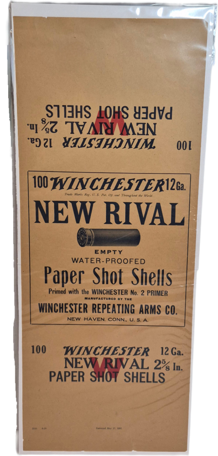 1919 Winchester New Rival 12 GA Paper Shot Shell Box Flat 100 Count