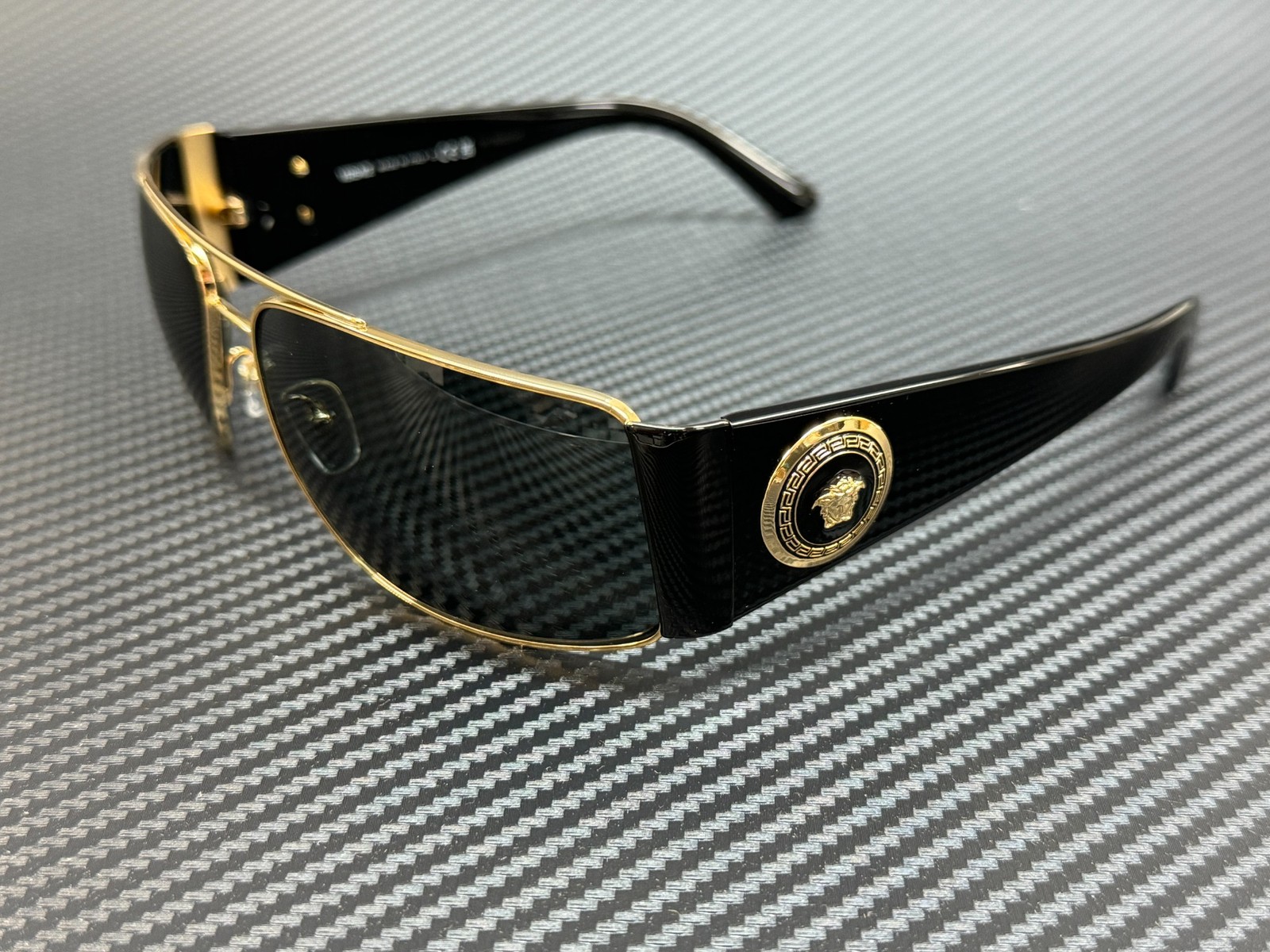 VERSACE VE2163 100287 Gold Grey Lens Men\'s Rectangle Sunglasses 63mm