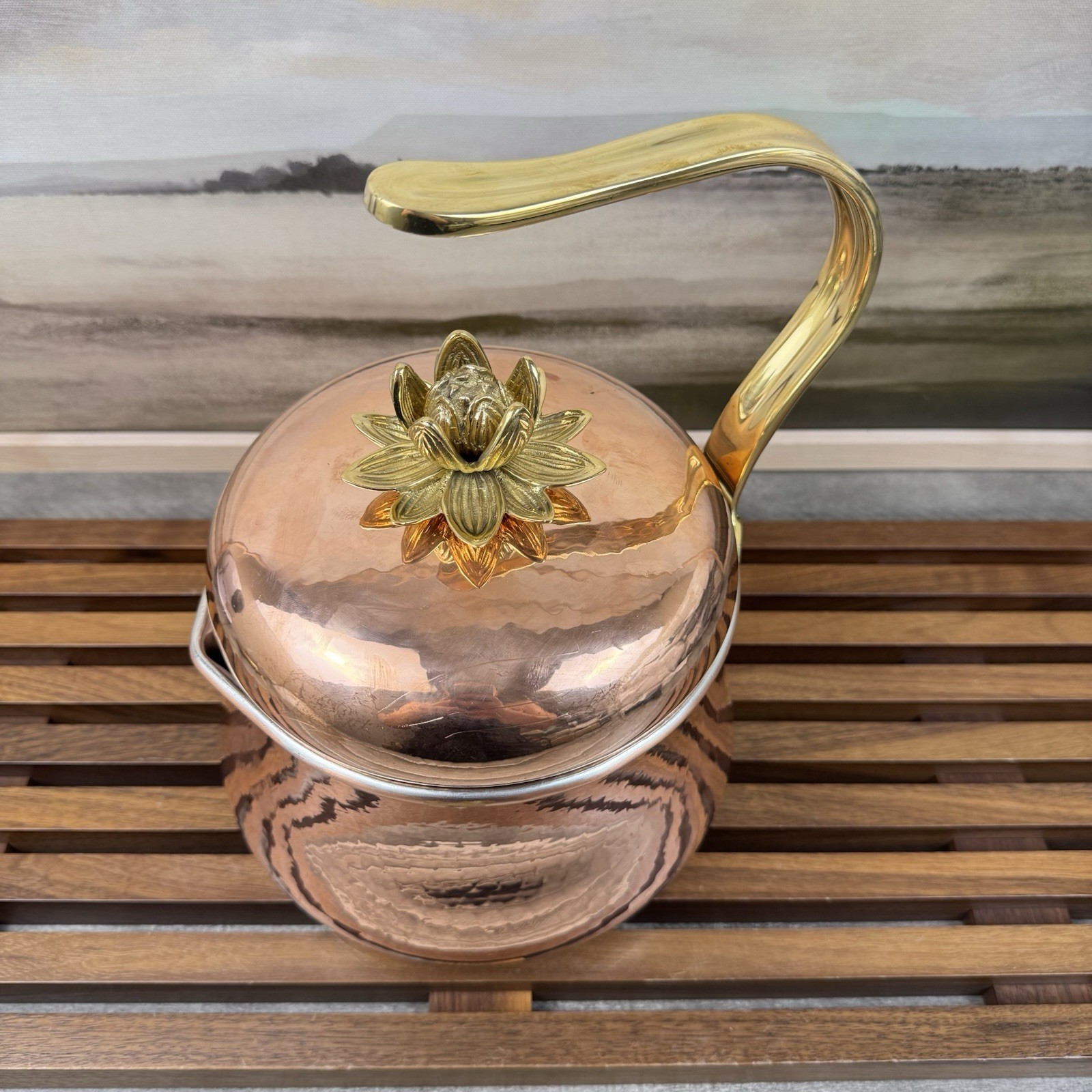 Ruffoni Historia Hammered Copper Tea Kettle with Lotus Knob 3-Qt Tarnished Read Ruffoni Historia Hammered Copper Tea Kettle with Lotus Knob 3-Qt Tarnished Read