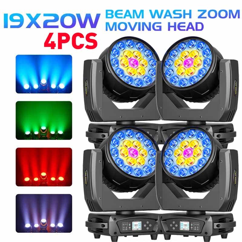 4x 380W LED Zoom Moving Head Stage Light RGBW DMX Beam Wash Lighting DJ Disco