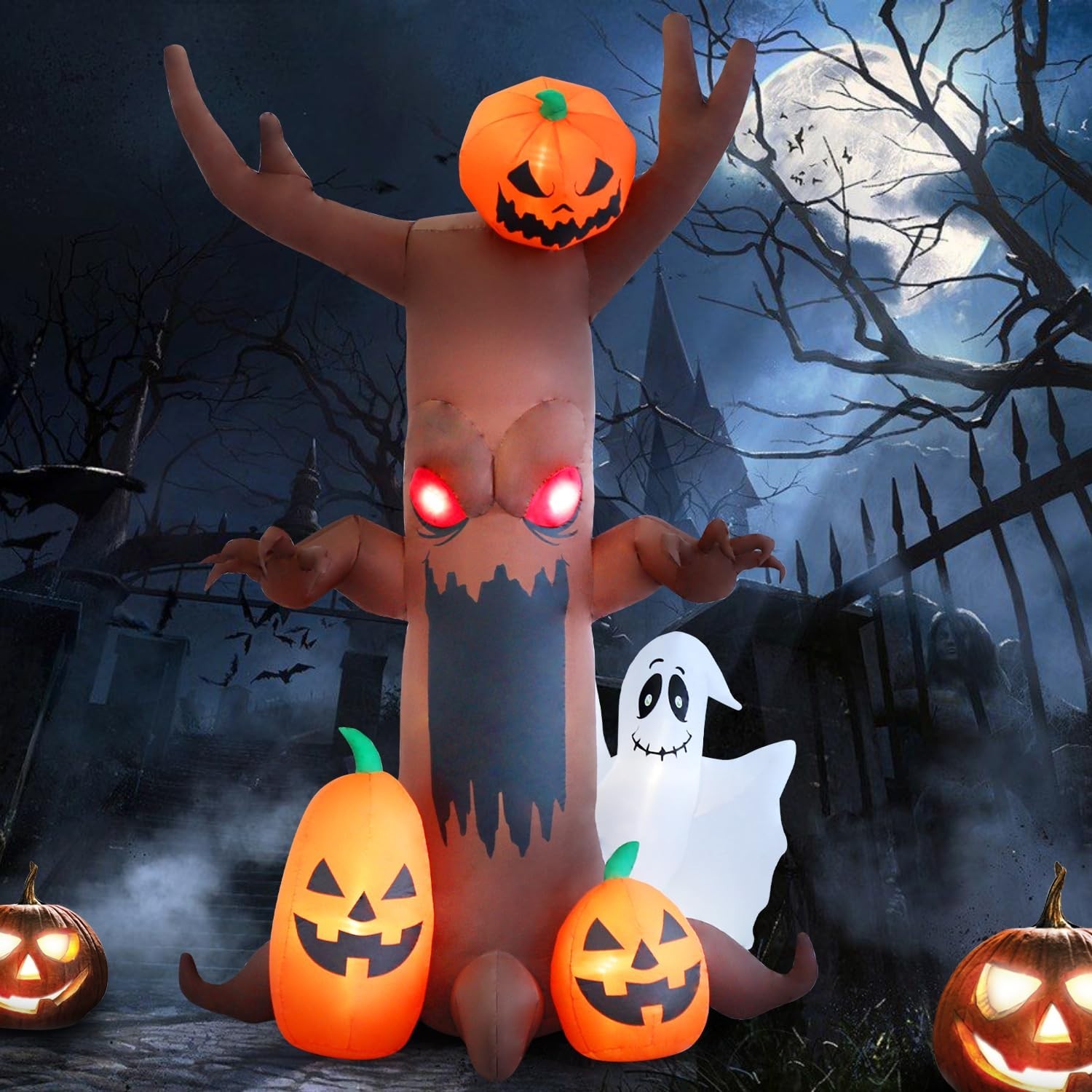 9FT Halloween Inflatable Ghost Pumpkin Tree with LED Lights - Outdoor Lawn Decor 9FT Halloween Inflatable Ghost Pumpkin Tree with LED Lights - Outdoor Lawn Decor