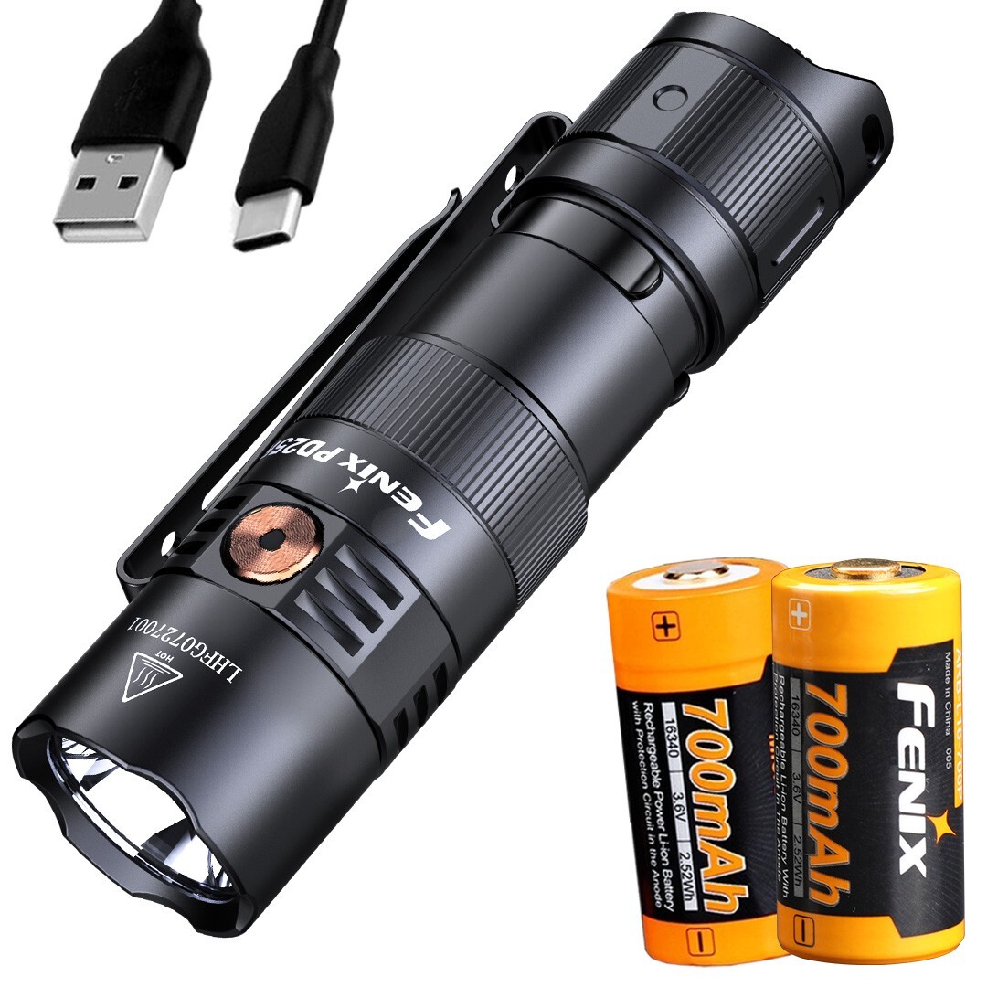 Fenix PD25R 800 Lumen Rechargeable EDC Flashlight + Spare Battery