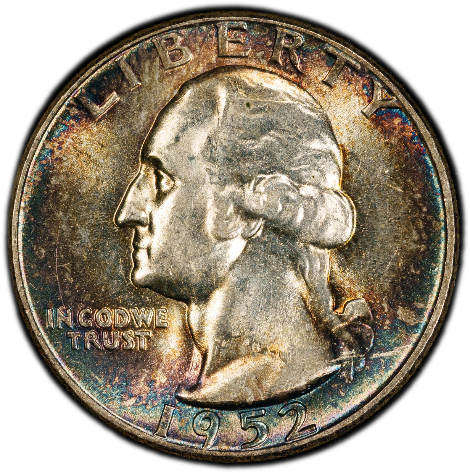 1952-P PCGS MS63 Washington Quarter | Spectacular Rainbow Toning | PQ Eye Appeal