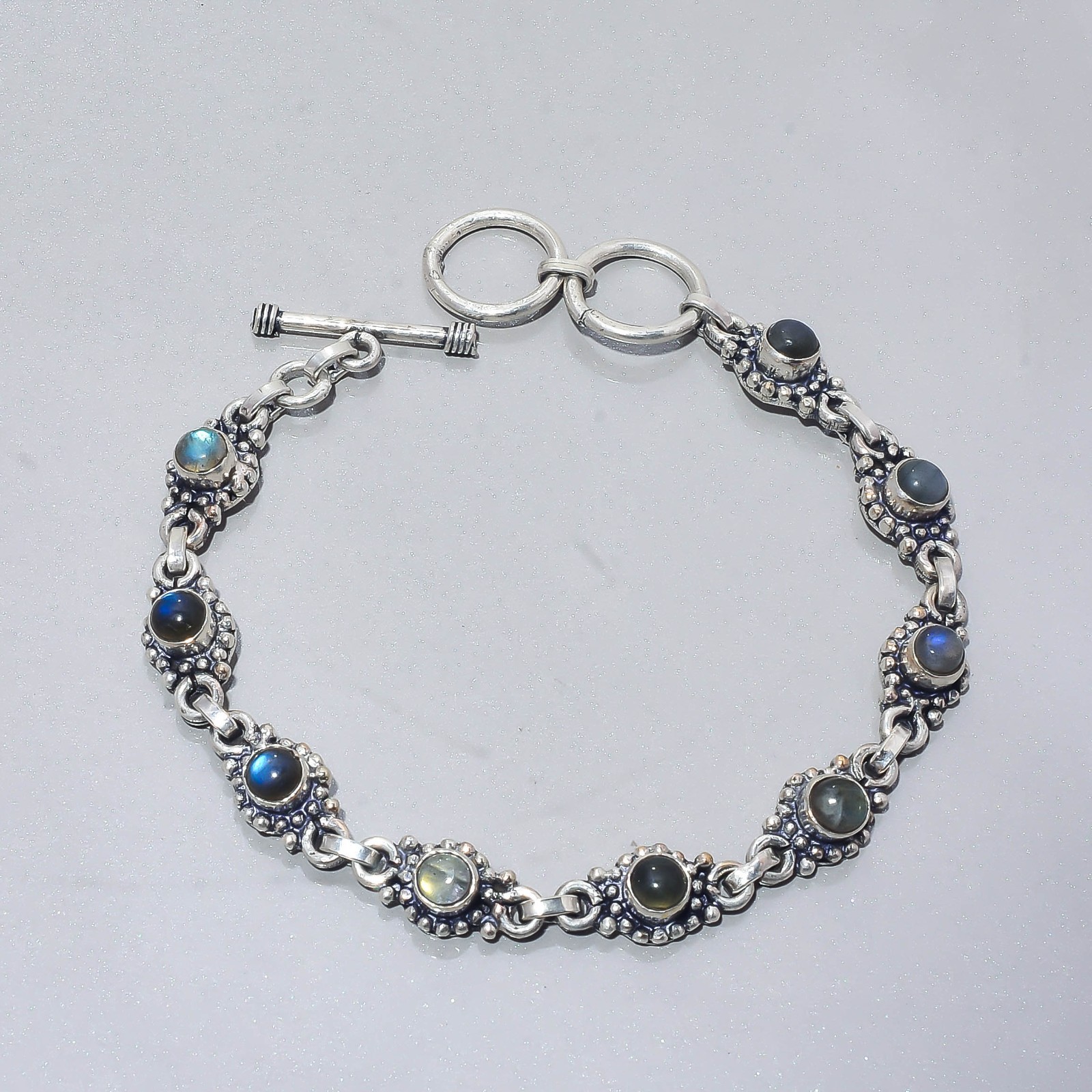 Natural Labradorite Gemstone 925 Sterling Silver Handmade Bracelet Jewelry Gift