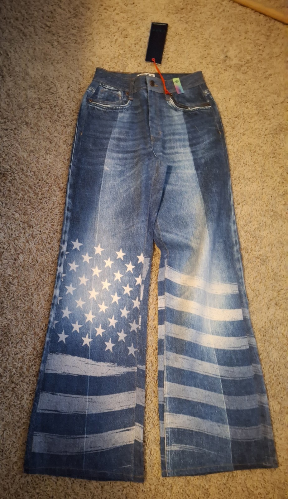 VBRT Women\'s Wide-Leg Denim Jeans w/ American Flag 5-Pocket Button, NWT, Small VBRT Women\'s Wide-Leg Denim Jeans w/ American Flag 5-Pocket Button, NWT, Small