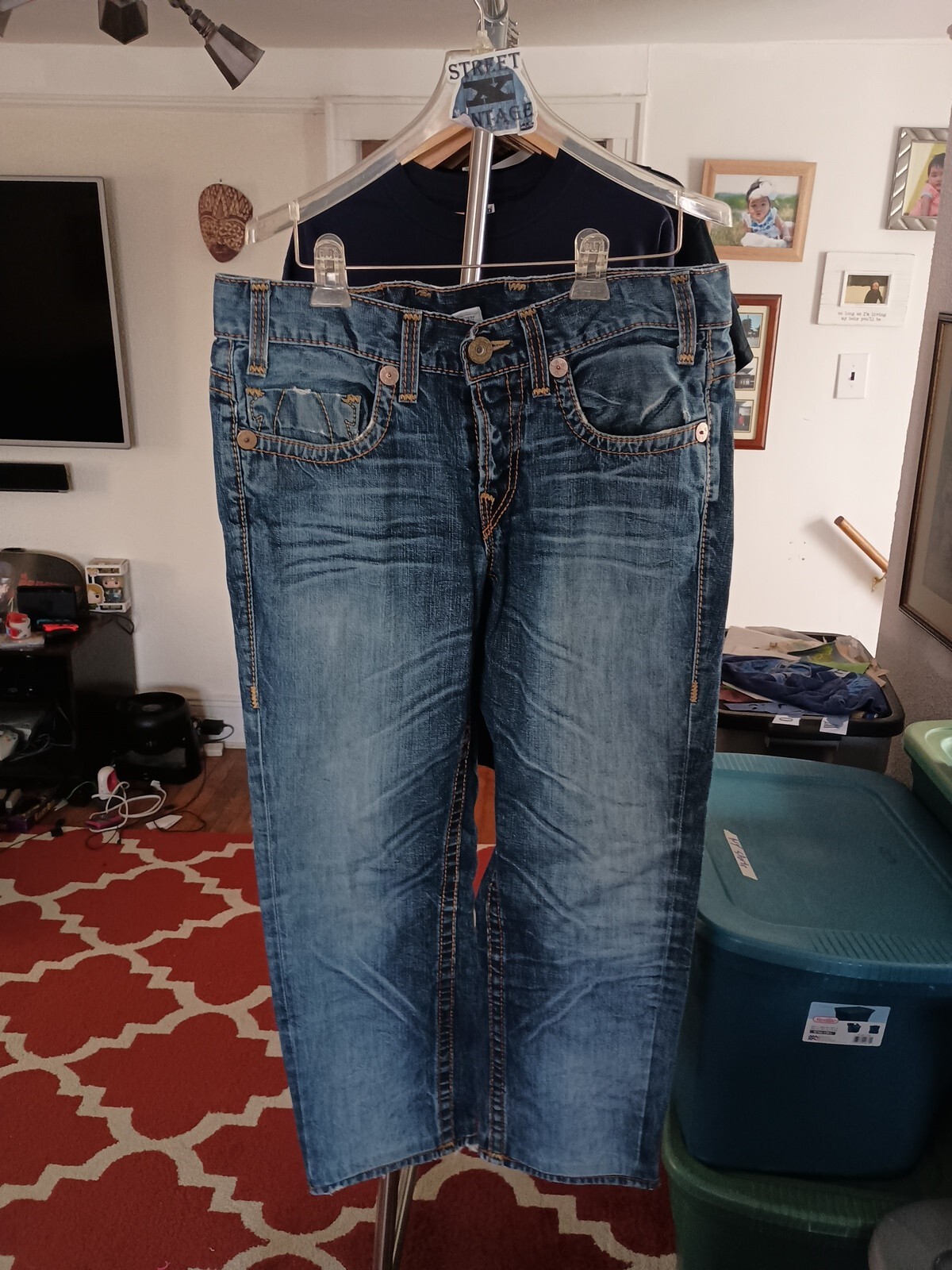 Vintage True Religion Jeans Size 33 X 30 Distressed Button Fly Made In USA