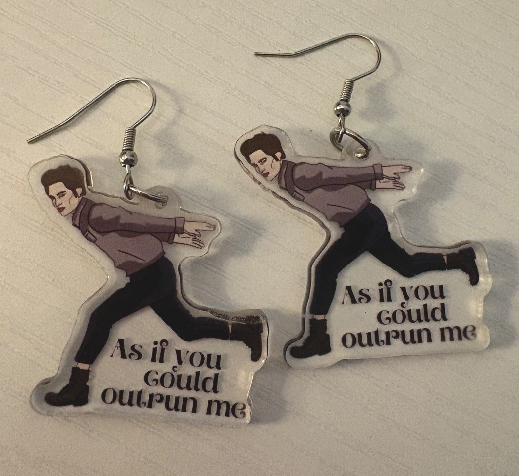 Edward Cullen Twilight Earrings “As If You Could Outrun Me” Quote Vampire Merch