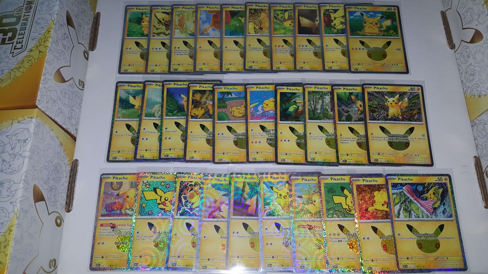 Pokemon 30th Anniversary Complete Base Master: All 30 Pikachu/Holos 120+ Cards