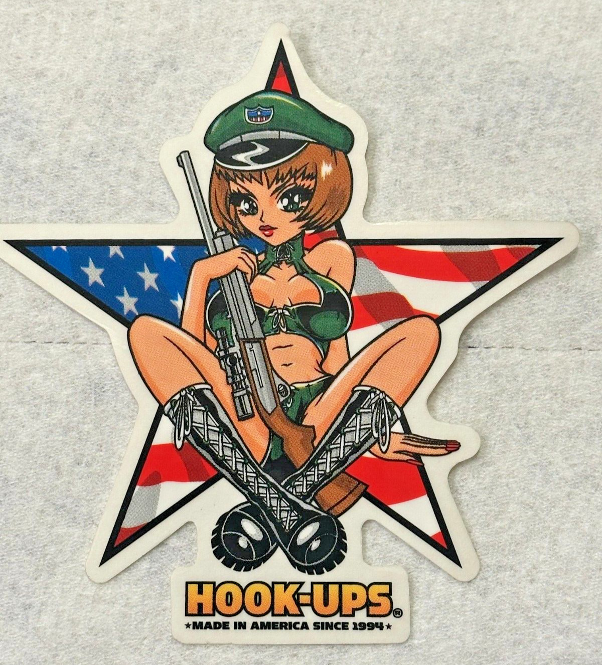 Vintage HOOK-UPS, Made In America, Star Girl, Rifle, Army Cap, Lace Boots
