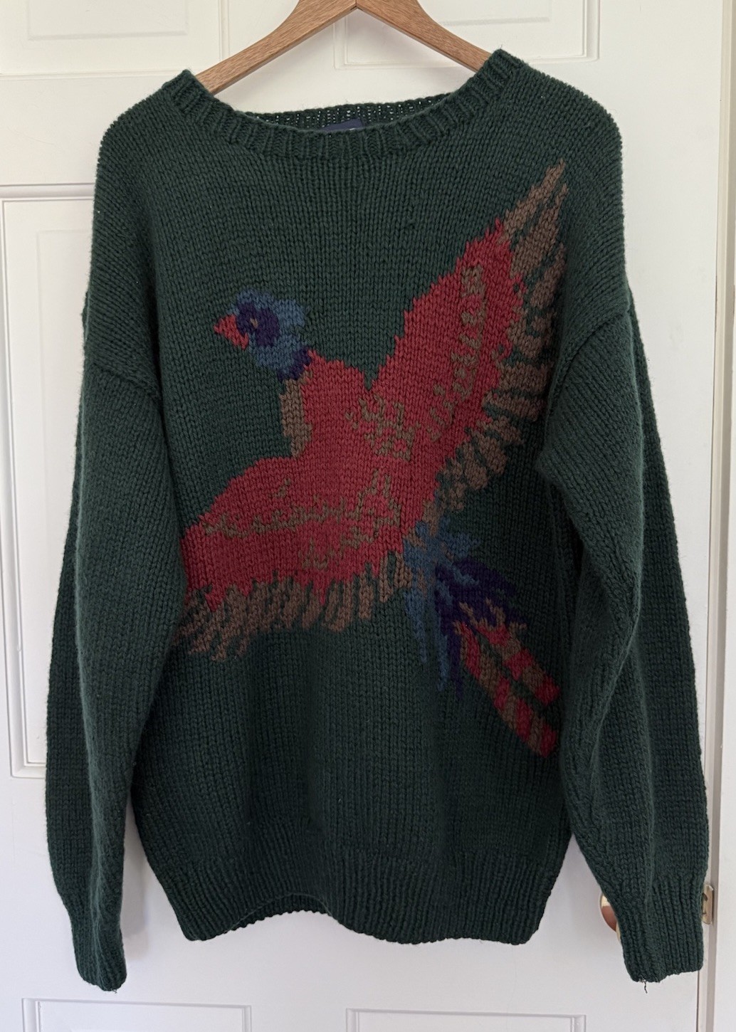 RARE Vintage Gap Hand Knit Shetland Wool Pheasant Graphic Sweater Men\'s L