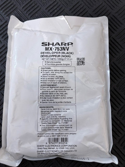 Genuine SHARP MX-753NV Developer BLACK new Genuine SHARP MX-753NV Developer BLACK new