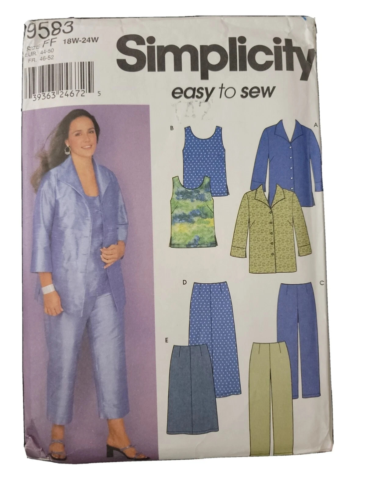 Simplicity 9583 Top Pants Skirt Wardrobe SZ 18W 20W 22W 24W SEWING PATTERN