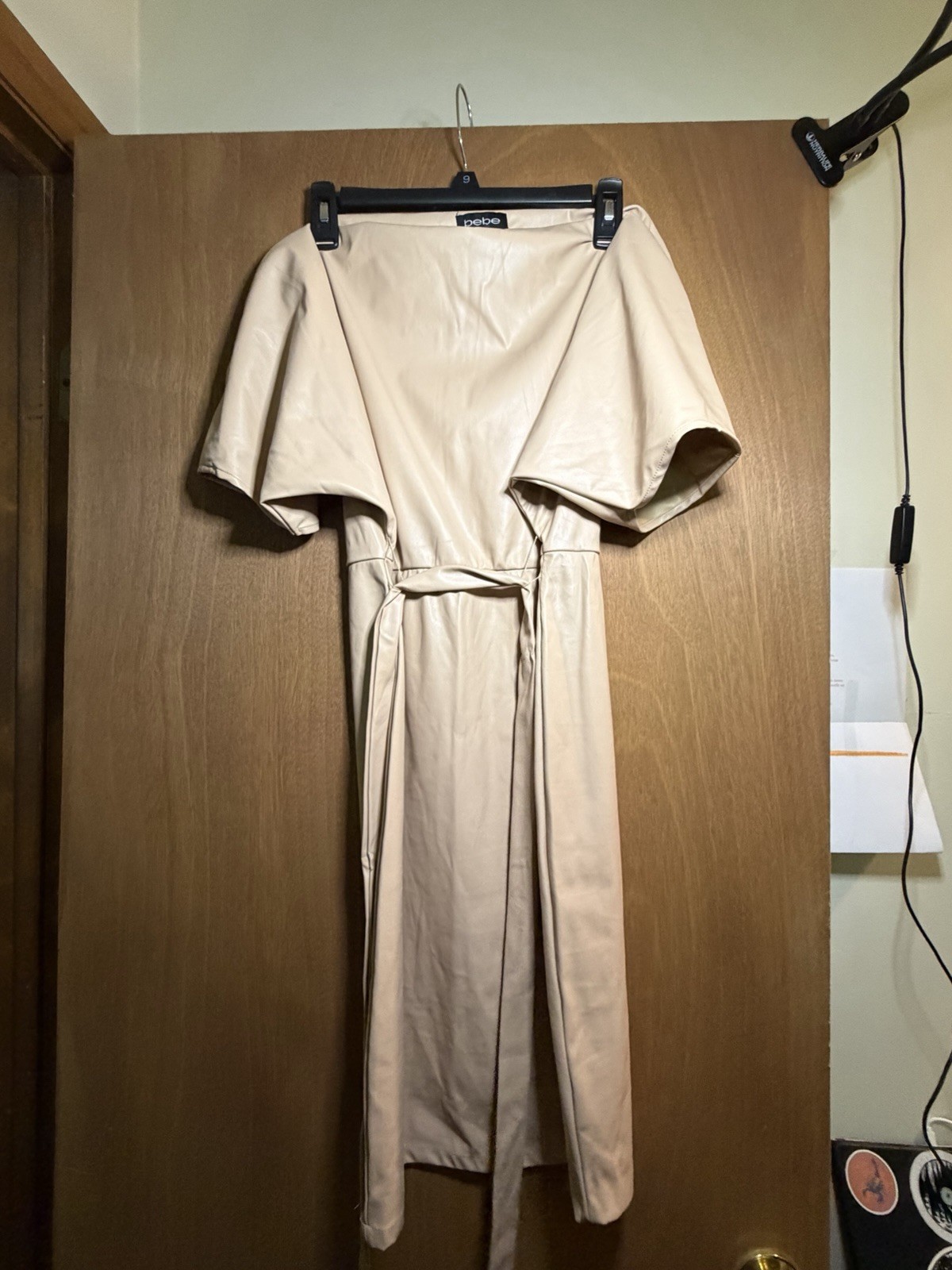 Bebe Taupe Beige Tan Vegan Faux Leather Dress Size Large Brand New Sexy Party