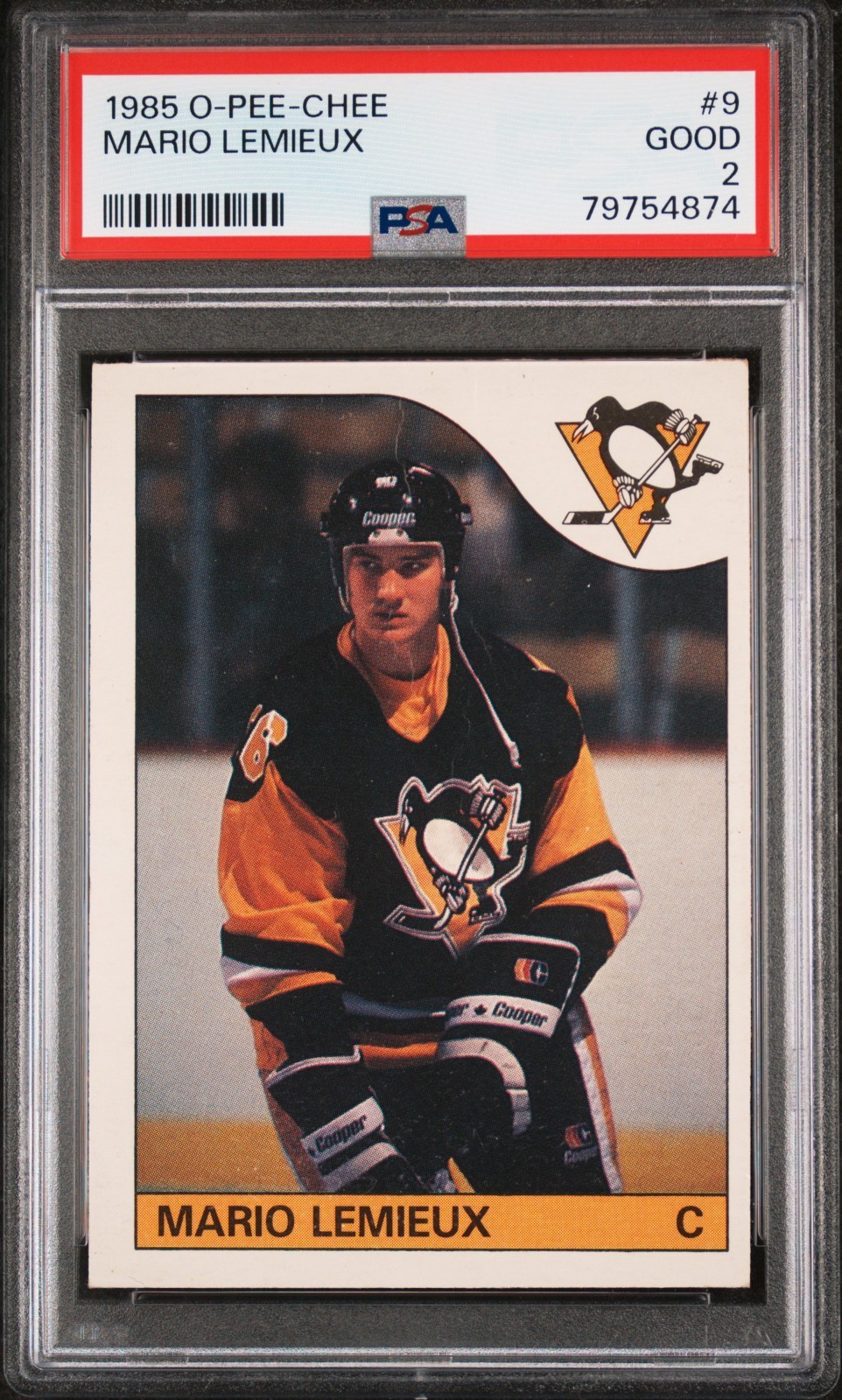 1985 O-Pee-Chee Mario Lemieux Rookie #9 PSA 2 - Pittsburgh Penguins - HOF RC 1985 O-Pee-Chee Mario Lemieux Rookie #9 PSA 2 - Pittsburgh Penguins - HOF RC