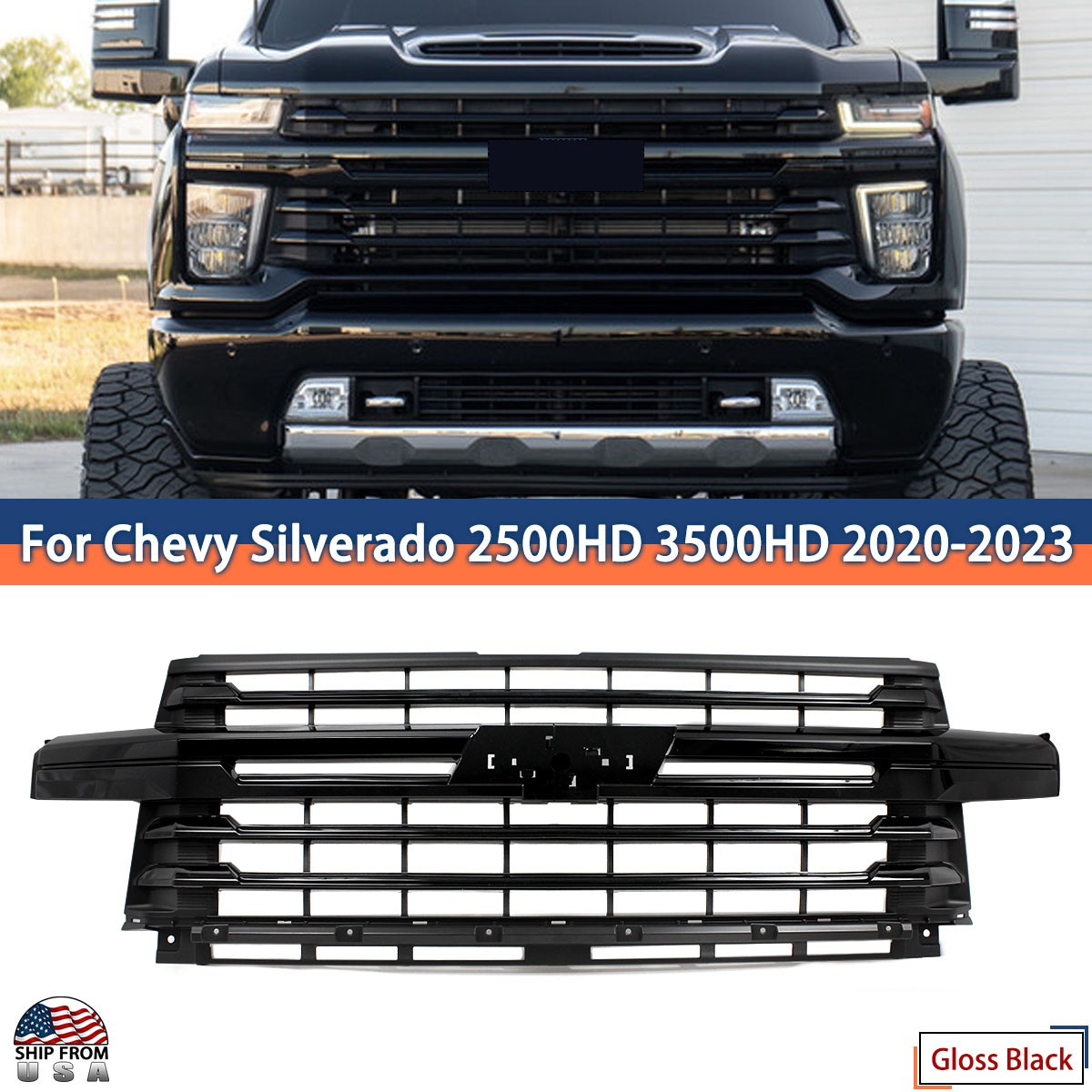 For Chevrolet Silverado 2500/3500 HD 2020-2023 Gloss Black Front Bumper Grille For Chevrolet Silverado 2500/3500 HD 2020-2023 Gloss Black Front Bumper Grille