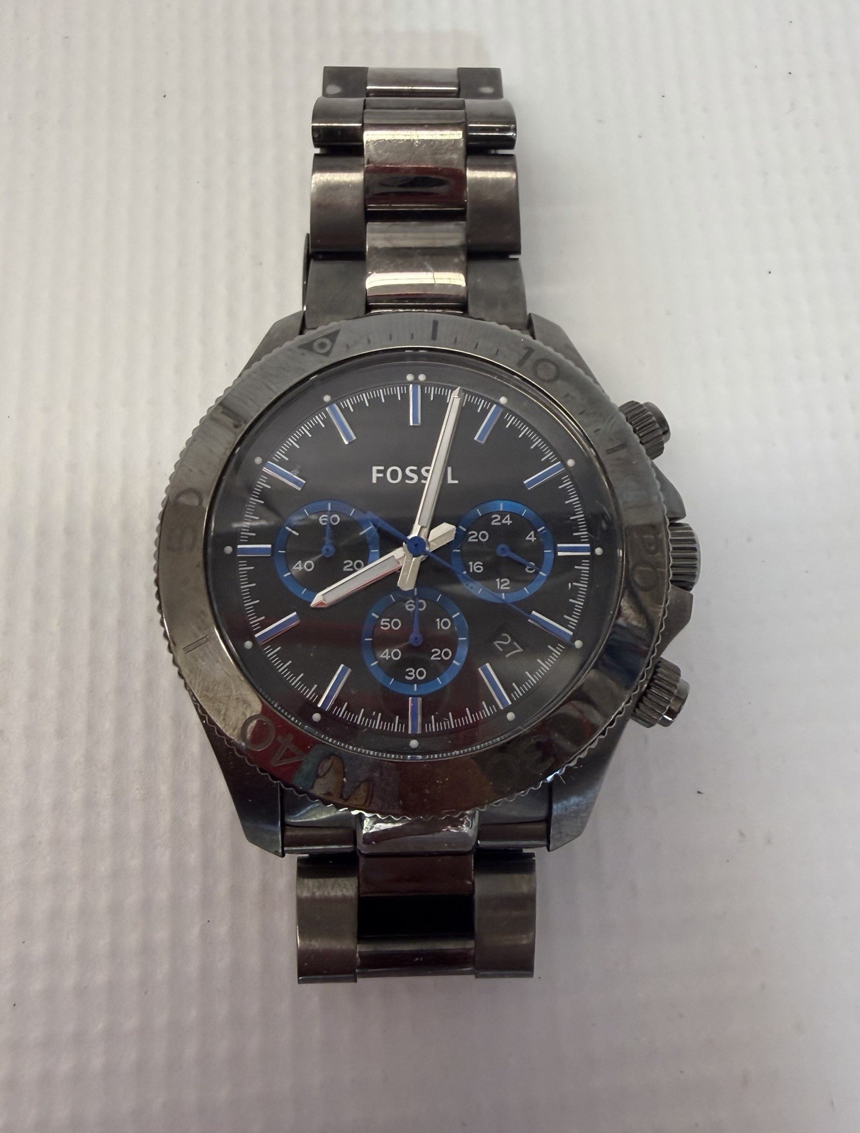 Fossil Retro CH2869 Men\'s Smoky Black Stainless Steel Wristwatch Needs battery