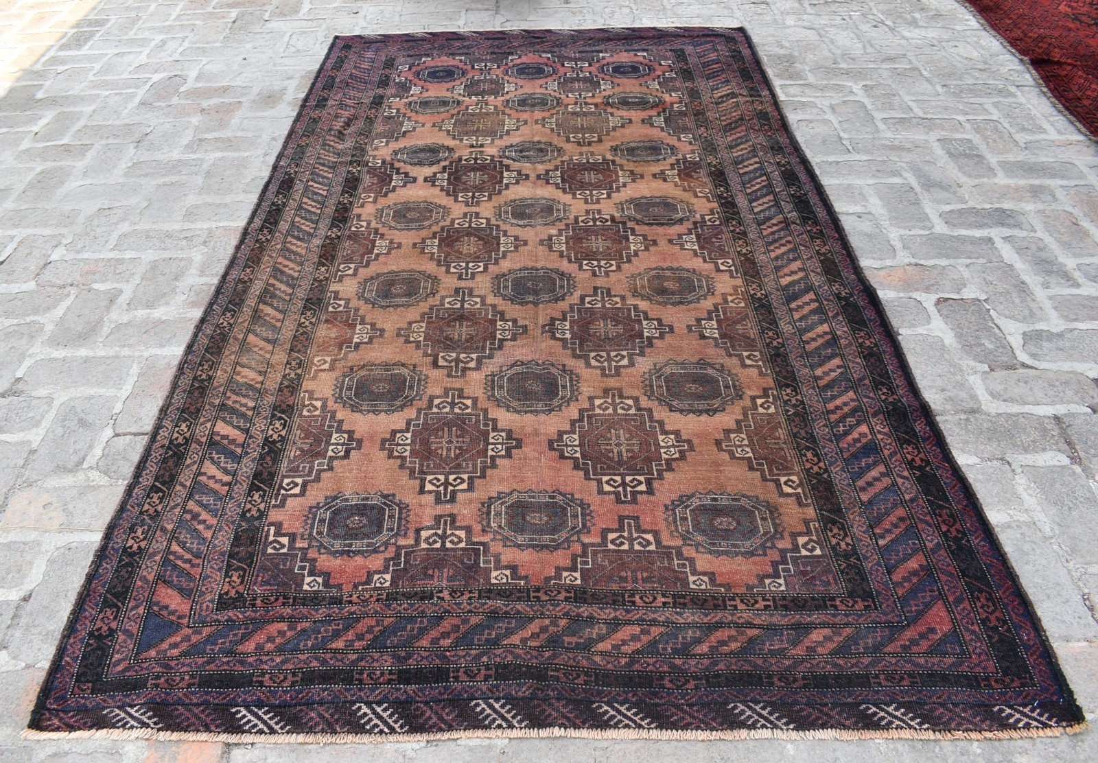 1920s Old Antique Hand Knotted Rug 5x10 Red Afghan Oriental Low Pile Area Carpet