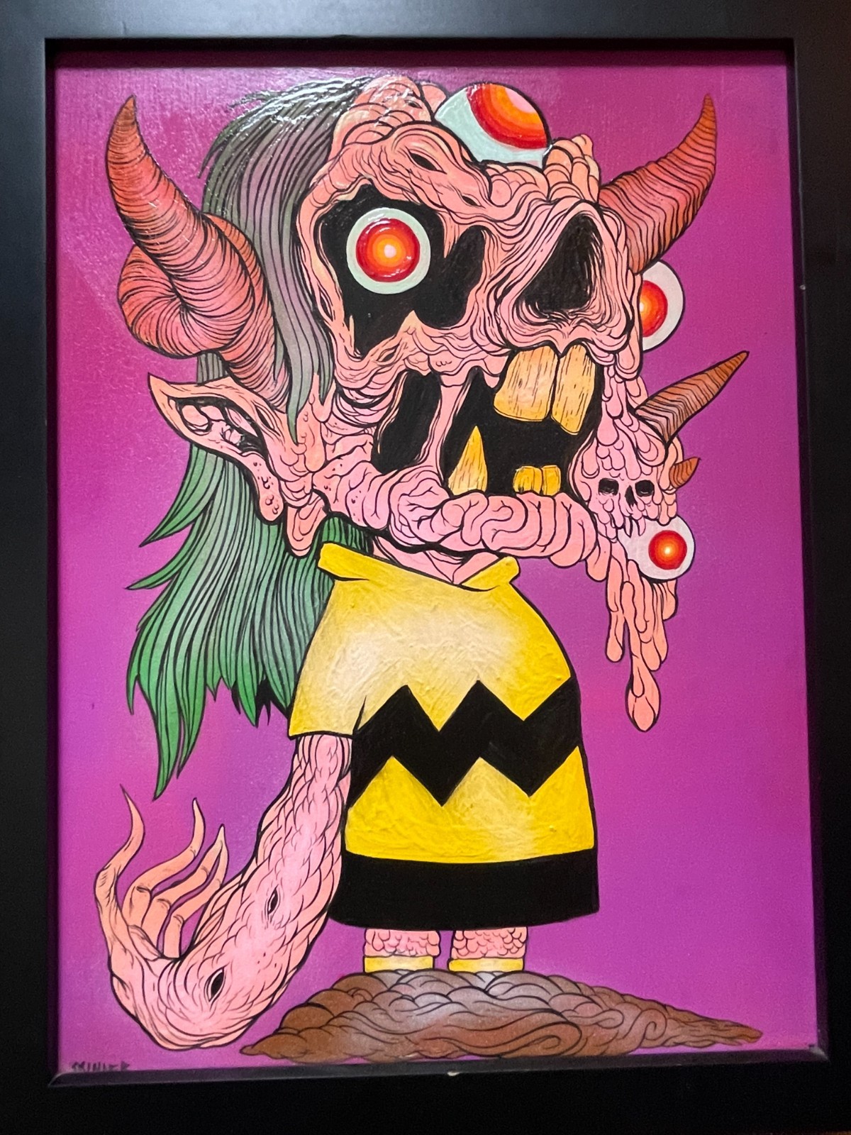 OOAK Skinner Original Painting, Charlie Brown, Peanuts, Horror, Lowbrow Art