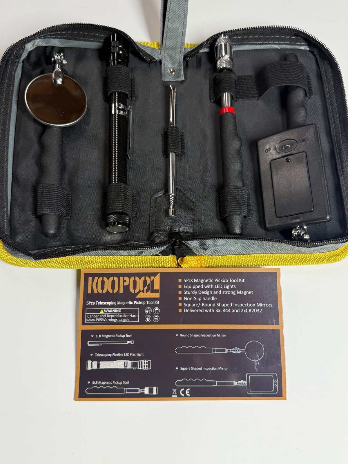 KOOPOOL 5-in-1 Telescoping Magnetic Pickup Tool Kit LED Flashlight Mirror Set