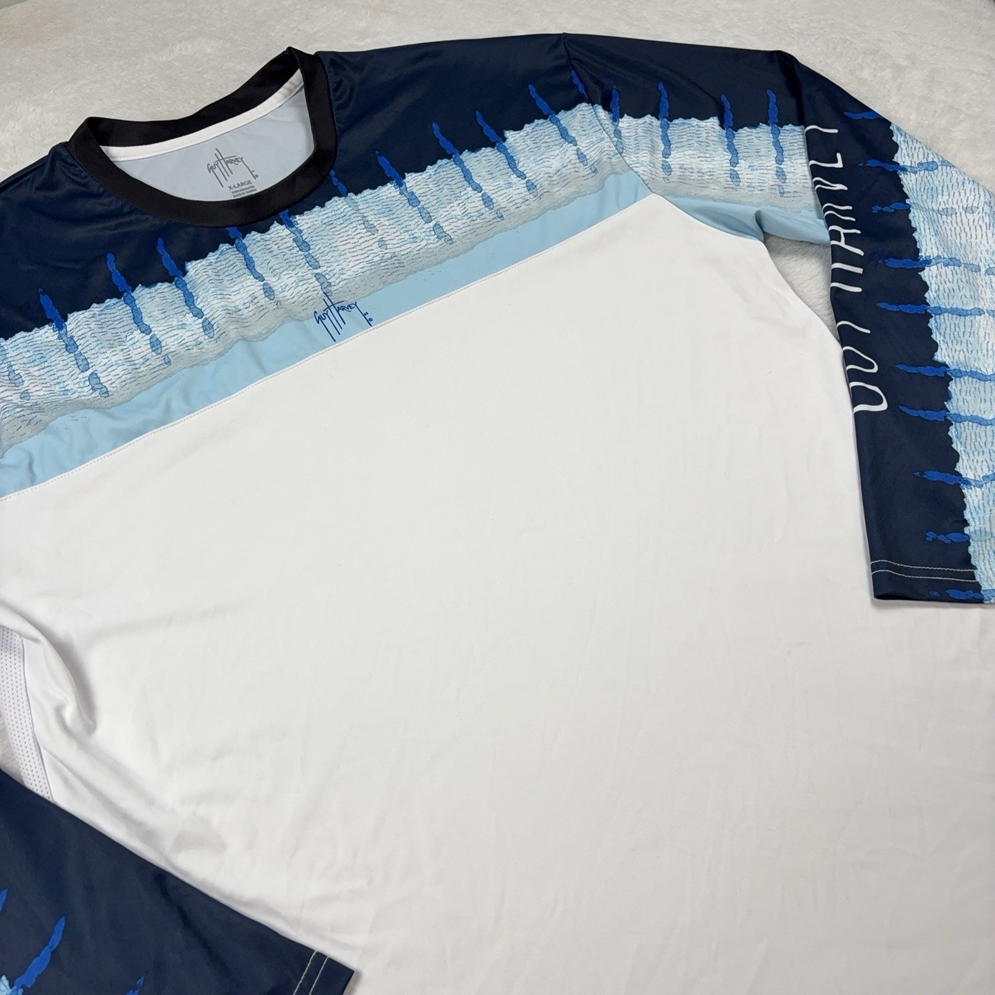 Guy Harvey Jersey Mens XL White Long Sleeve Fishing Mesh Polyester Quick Dry