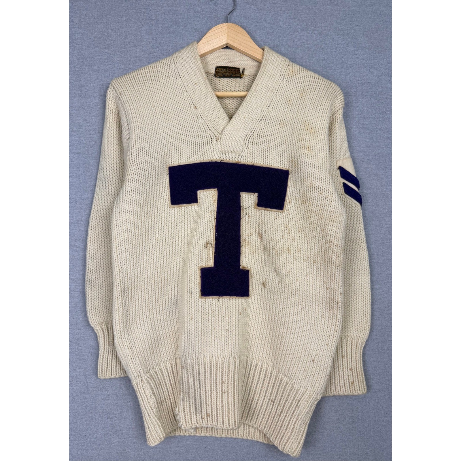 Vintage 50s Lowe & Campbell Wool Letterman Varsity Sweater Cream Purple Patch T Vintage 50s Lowe & Campbell Wool Letterman Varsity Sweater Cream Purple Patch T