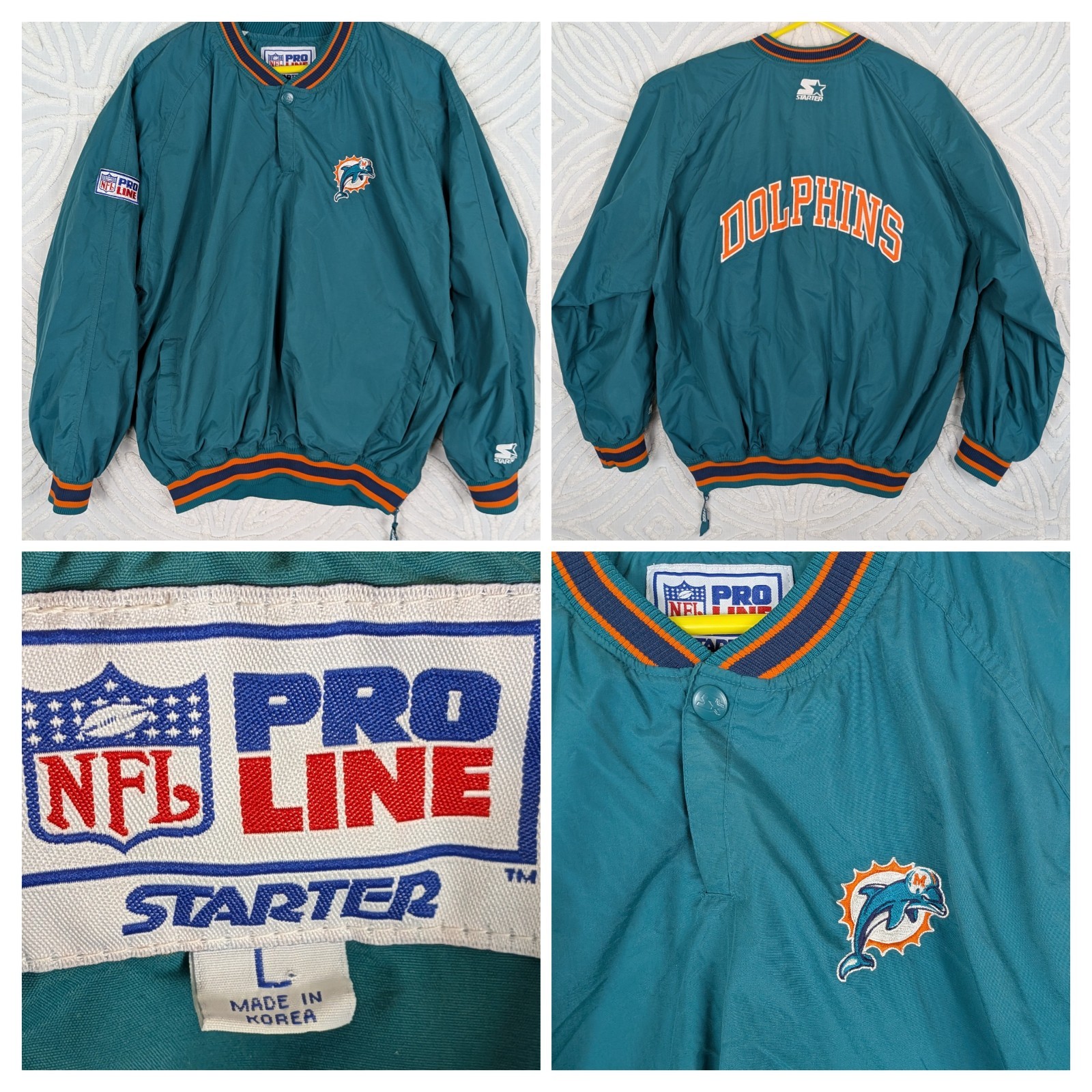 Vintage 90s Authentic Starter Miami Dolphins Jacket Size L NFL Pro Line Pullover