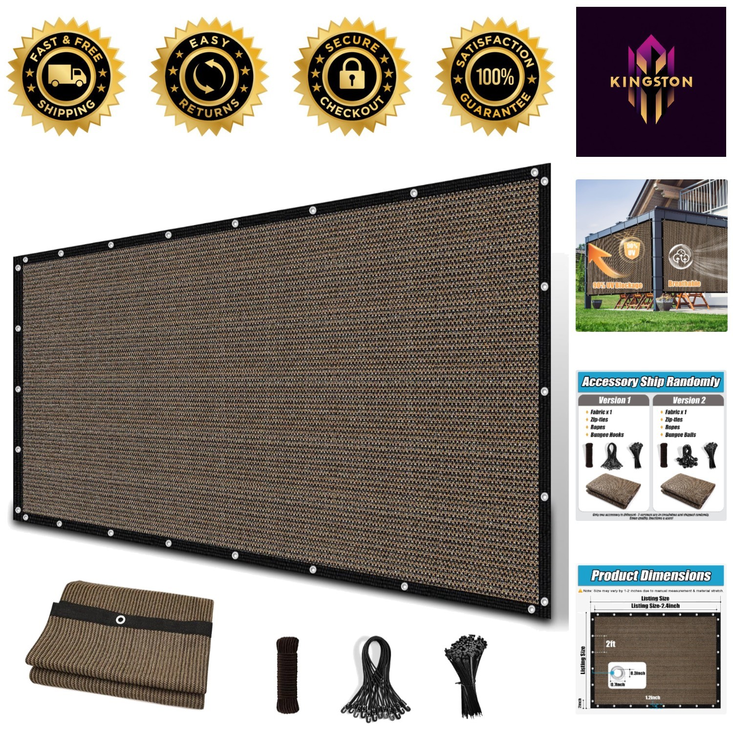 Elegant 8\' x 10\' Shade Fabric, 90% UV Blockage for Patio & Garden Privacy