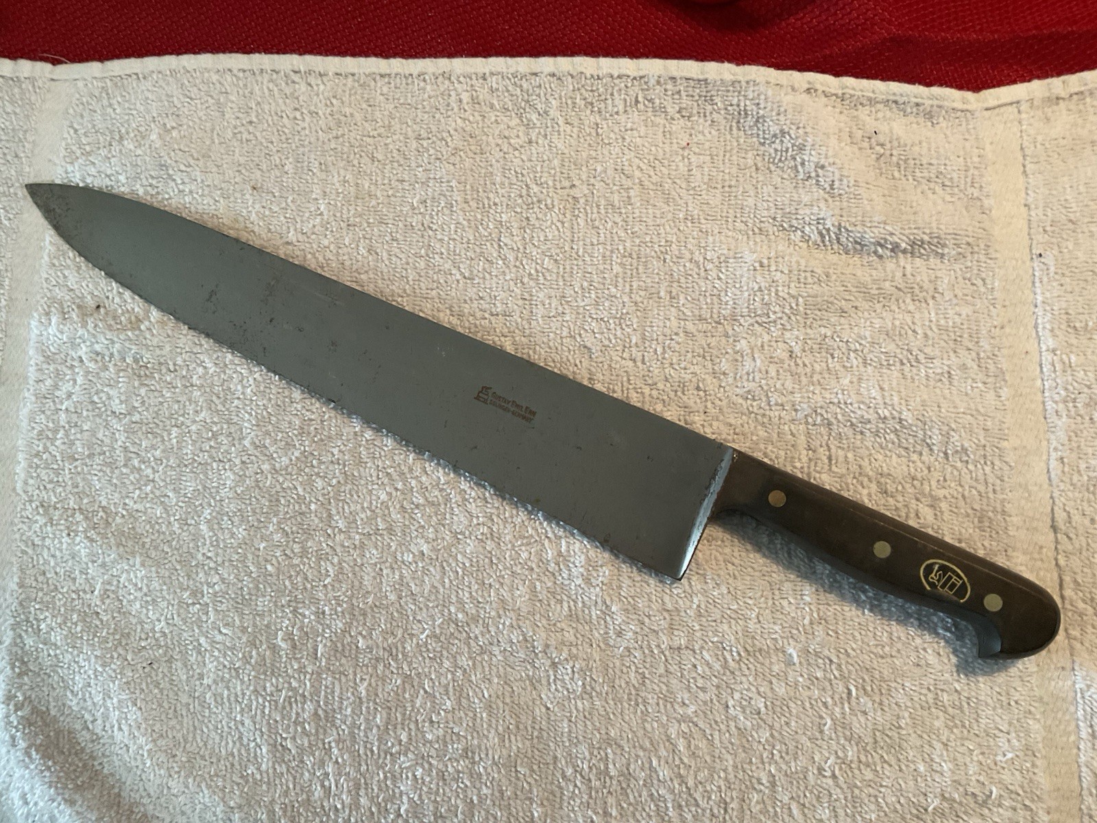 Vintage Gustav Emil Ern Hand Forged Chef Knife 14.5” CS Blade Unused Vintage Gustav Emil Ern Hand Forged Chef Knife 14.5” CS Blade Unused