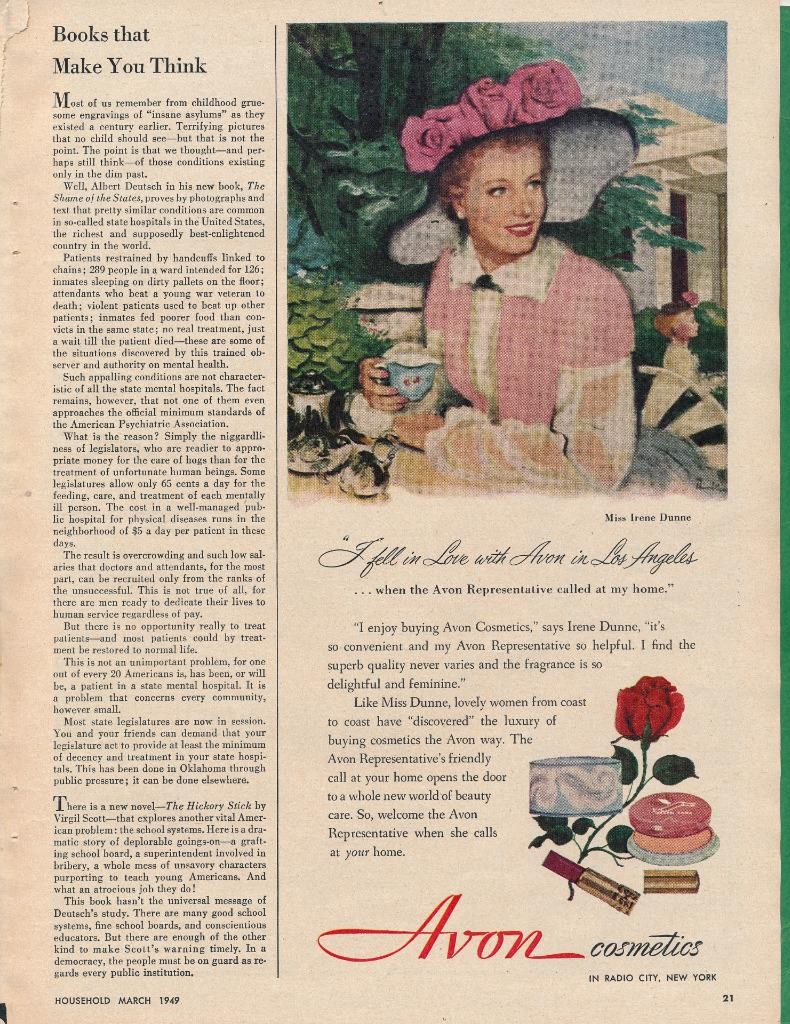 Magazine Ad - 1949 - Avon Cosmetics - Miss Irene Dunne