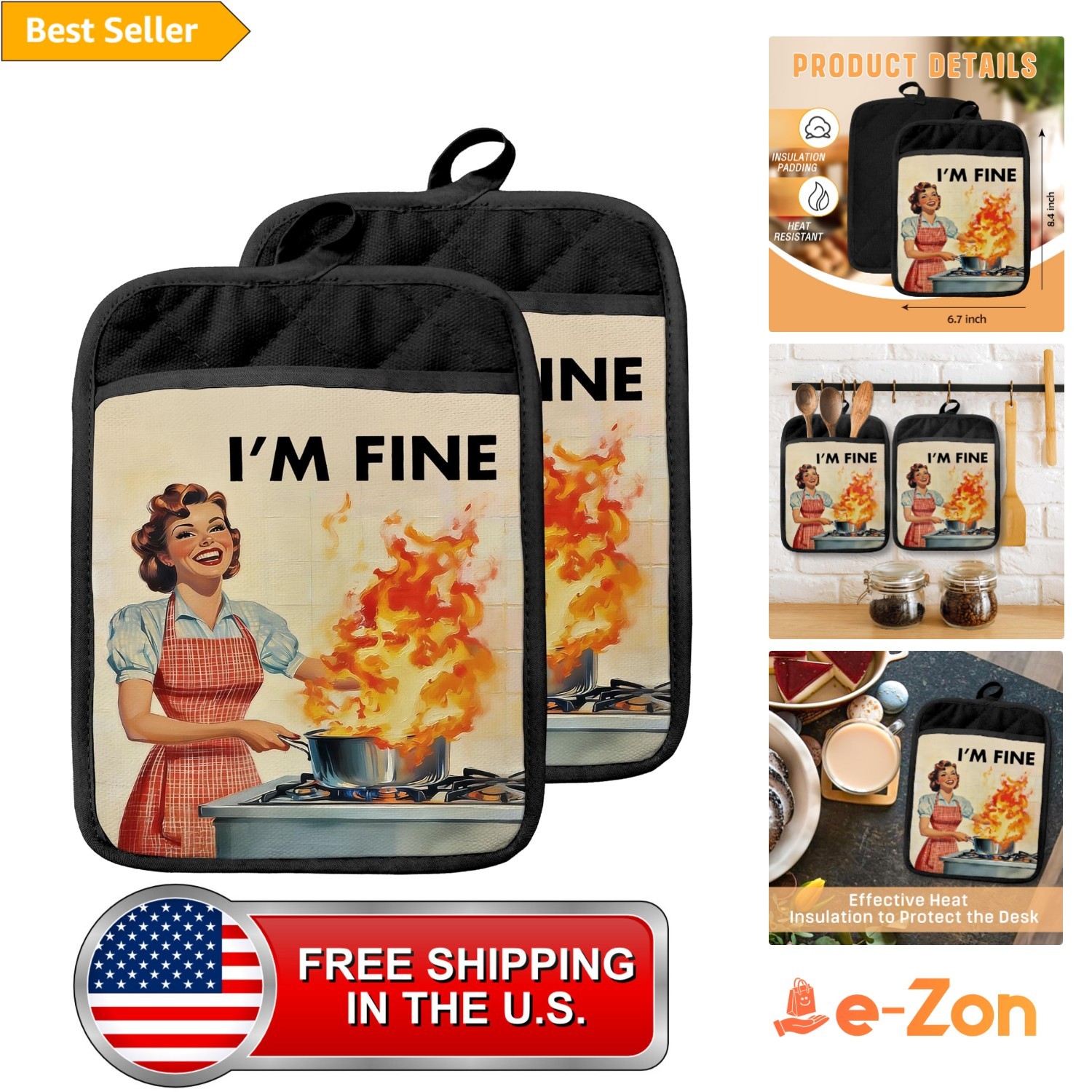 Kitchen Pot Holders Funny Heat Resistant Oven Mitts Hot Pads for Cooking Baking