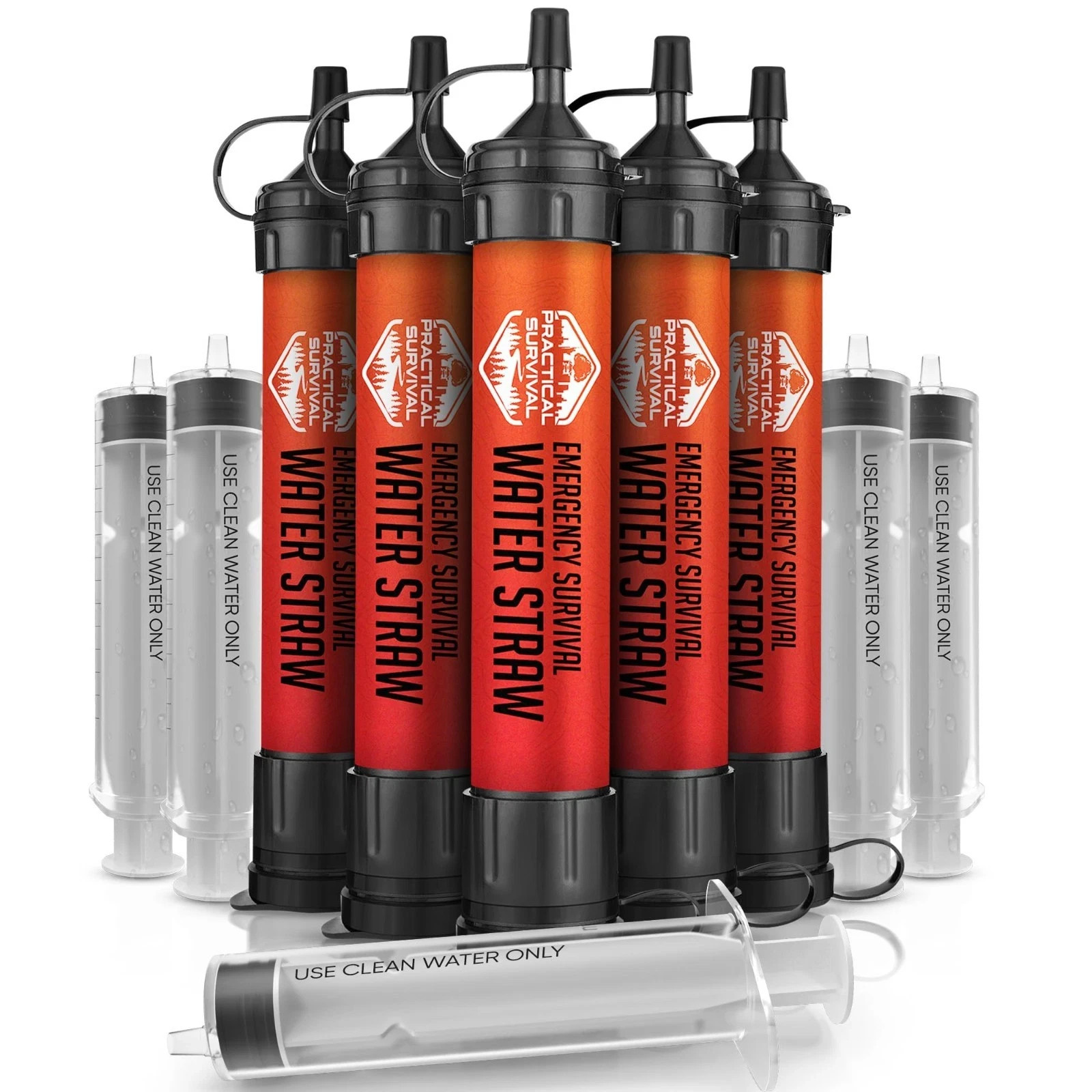 5 Emergency Water Filter Straws 1800-Gal Survival Camping Hiking BPA Free 5-Pack