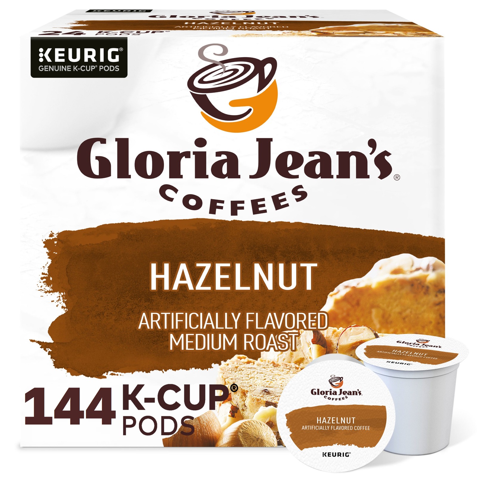 Gloria Jean's Hazelnut K-Cups, Medium Roast Coffee, 144 Count Gloria Jean's Hazelnut K-Cups, Medium Roast Coffee, 144 Count