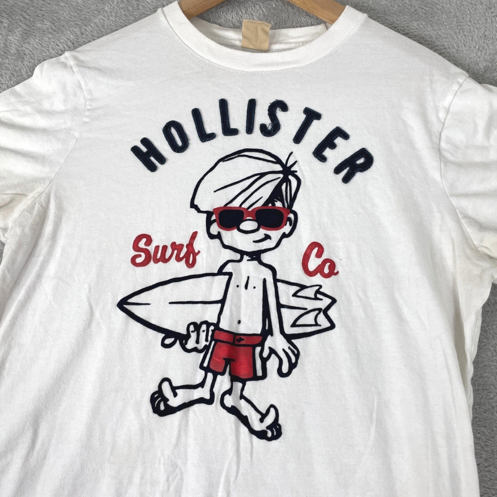 Hollister Surf Co Shirt Mens XL White Y2K Embroidered Character Skater Beach