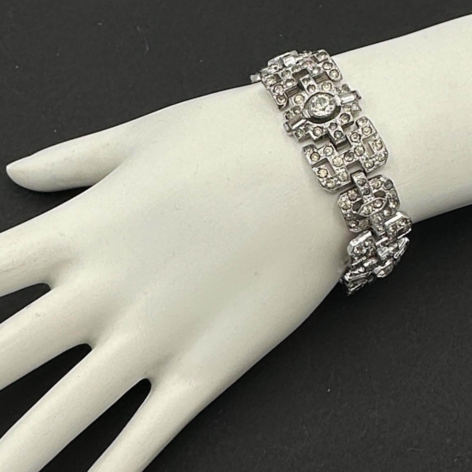 KTF vintage rhinestone bracelet - Art Deco 1930s early Trifari Krussman Fishel