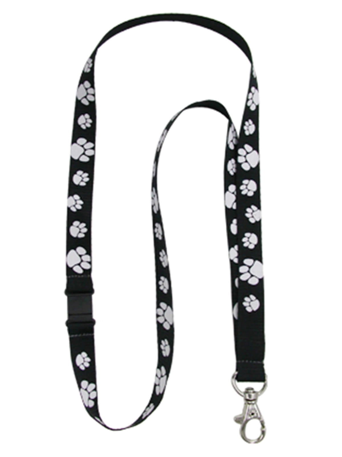PinMart\'s Black and White Paw Print School Mascot Lanyard w/ Safety Release
