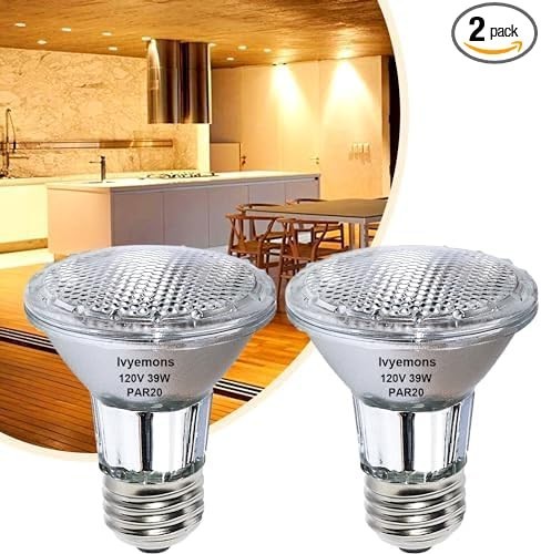 PAR20 Flood 39W 120V 480 Lumens- 2 Pack PAR20 Flood Light Bulbs with E26 Base, P