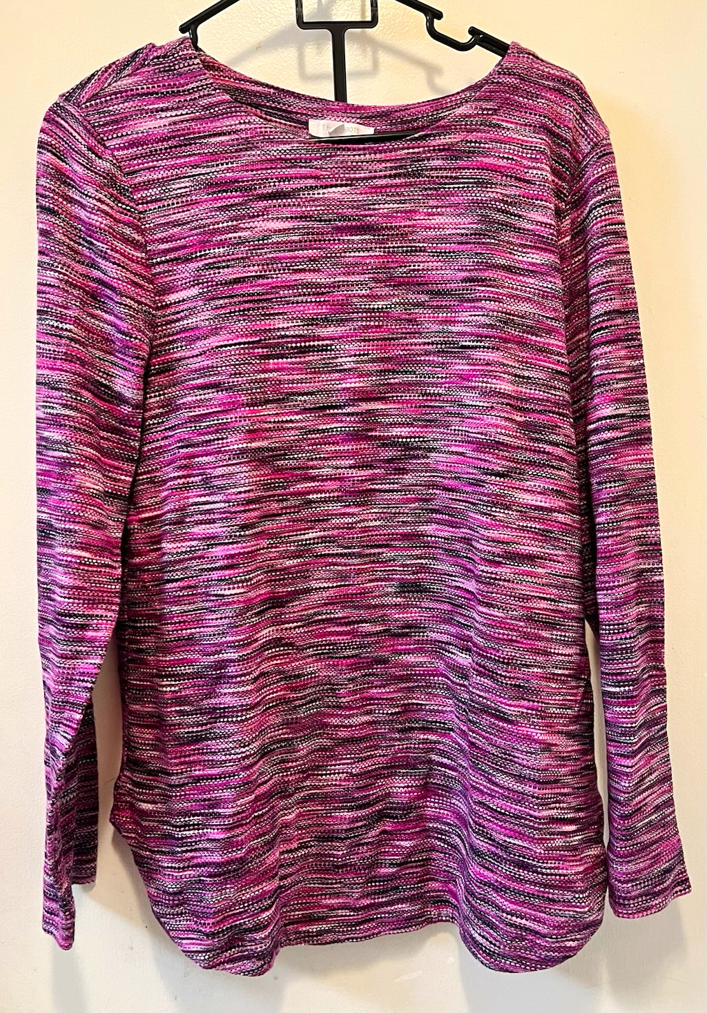 T by Talbots Womens L Pink/Purple/Black Striped Round Neck Knit Pullover Top T by Talbots Womens L Pink/Purple/Black Striped Round Neck Knit Pullover Top