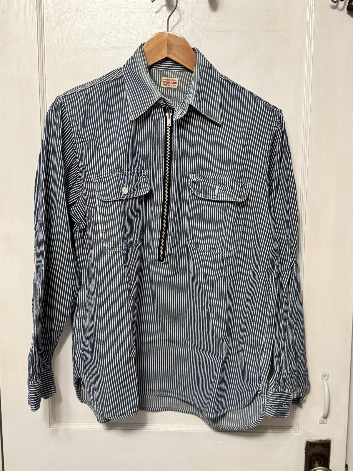 Sugar Cane Hickory Stripe Zip-up Pullover (US Small~Medium Equivalent)
