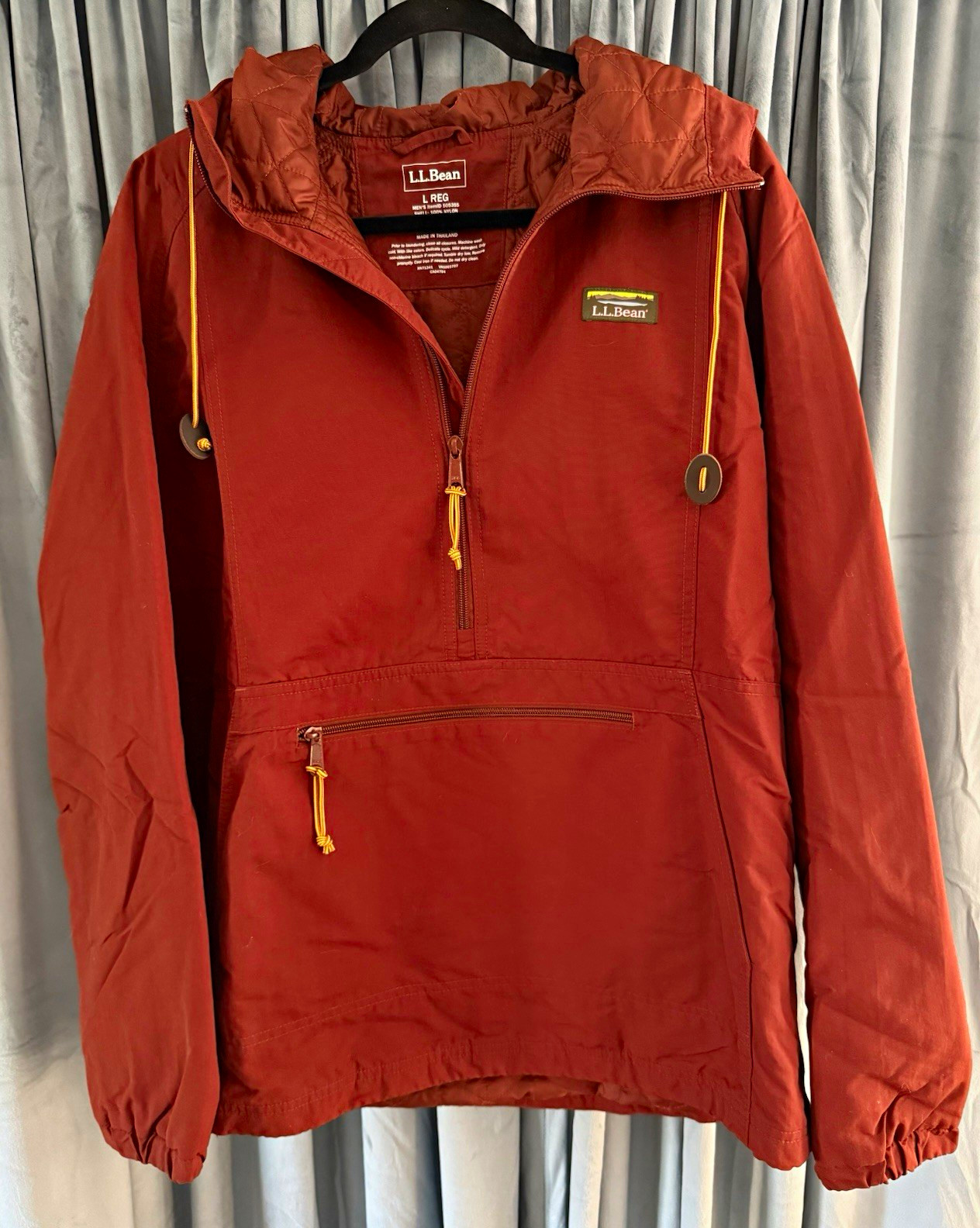 L.L. Bean Mountain Anorak Mens L Lined Half Zip Hooded Jacket Burgundy/Rust