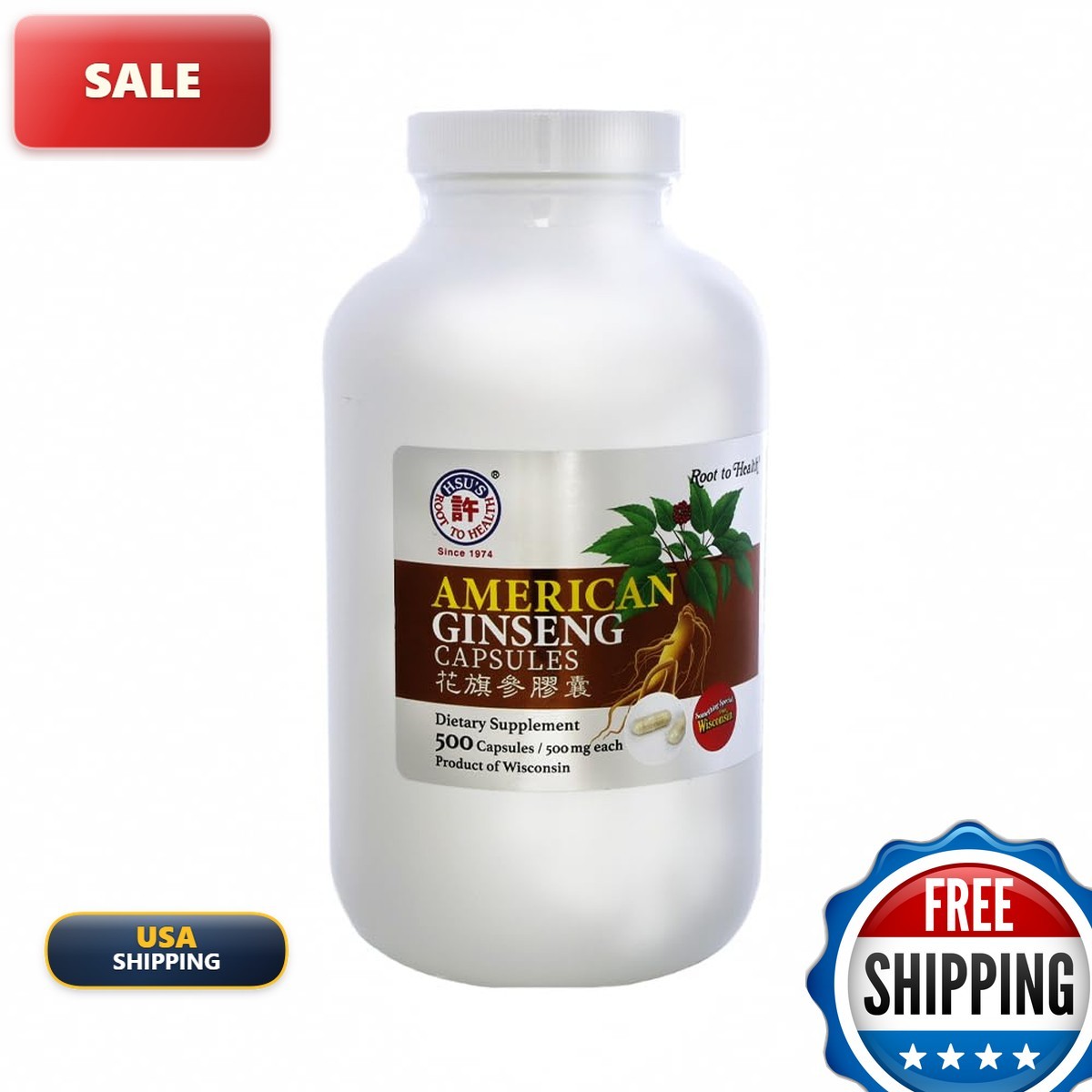 Hsu's American Ginseng Capsules 500 Count Hsu's American Ginseng Capsules 500 Count