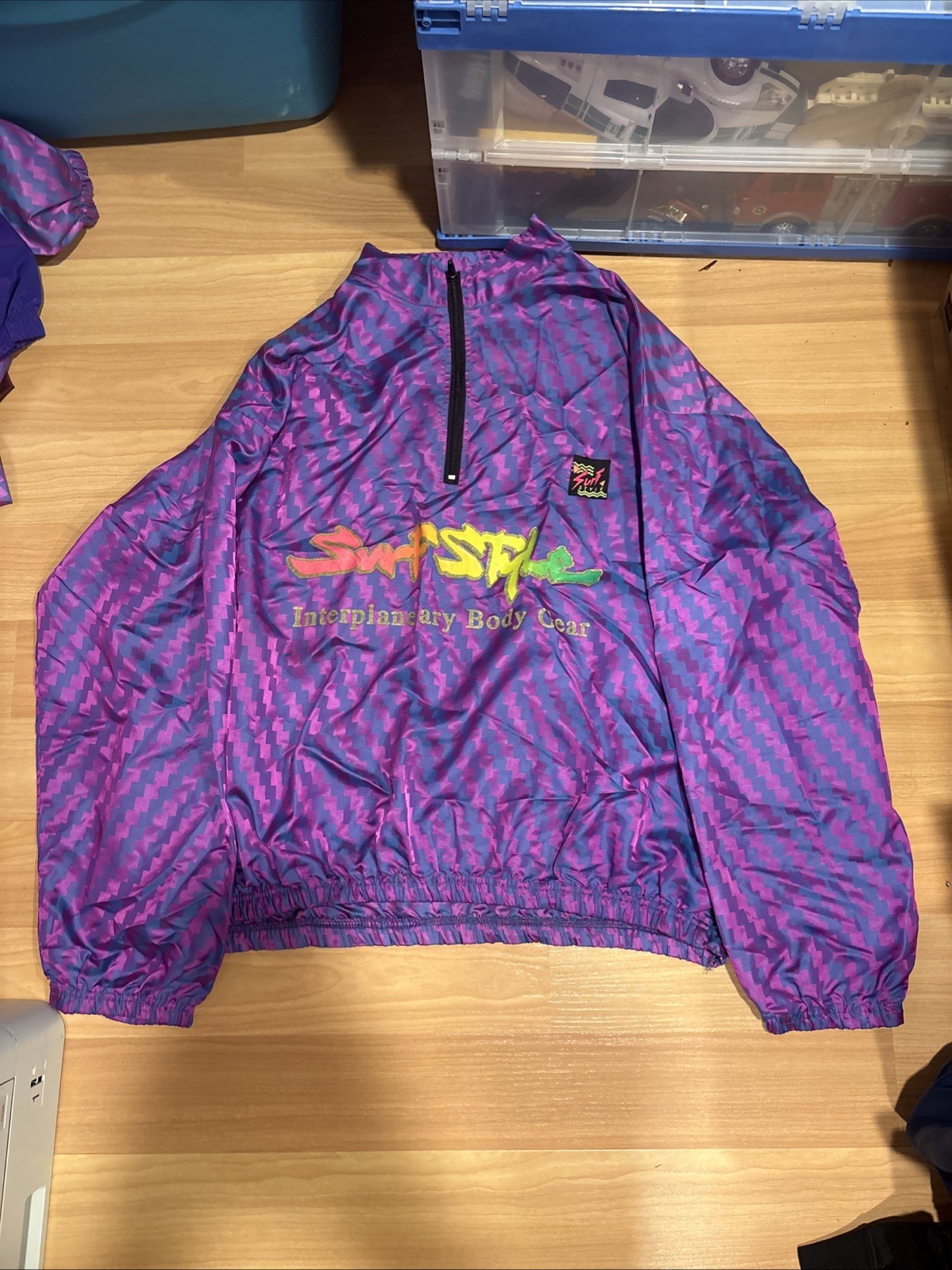 RARE VTG Surf Style Interplanetary Body Gear 1/4in Zip up Jacket Purple Pattern RARE VTG Surf Style Interplanetary Body Gear 1/4in Zip up Jacket Purple Pattern