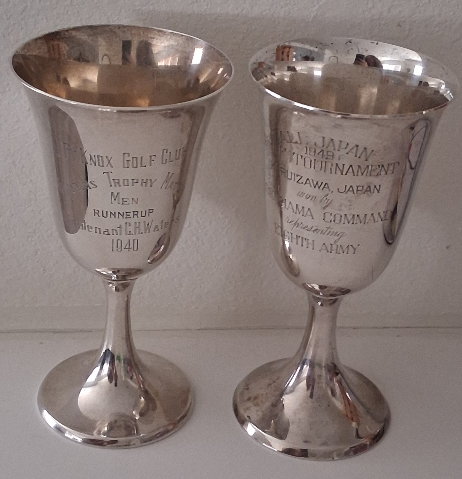 Two 1940s Trophy Goblets Wallace Sterling Silver, ARMY Golf Tournaments in Japan Two 1940s Trophy Goblets Wallace Sterling Silver, ARMY Golf Tournaments in Japan