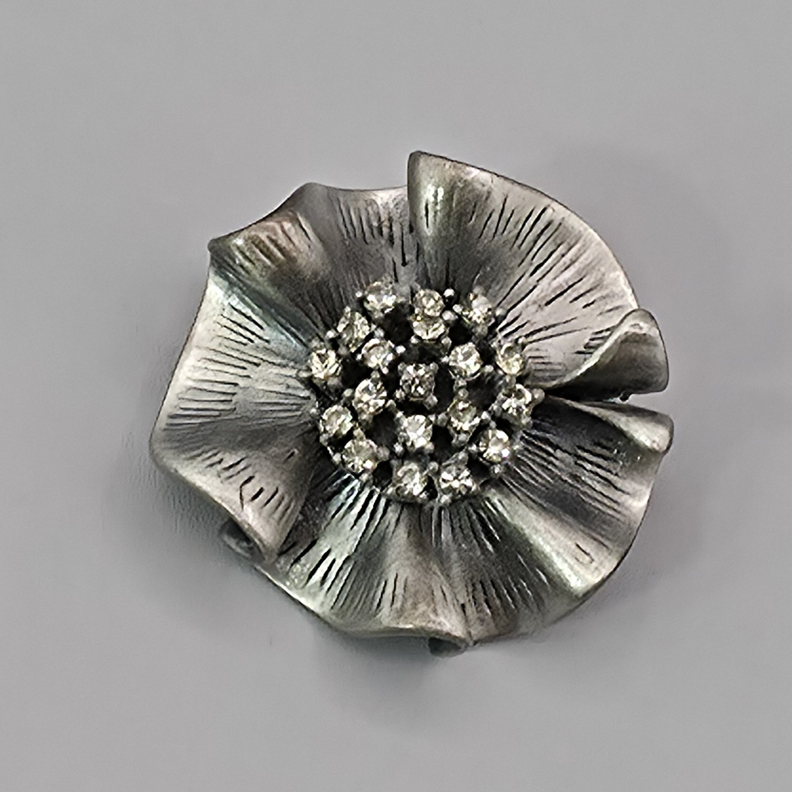 Brooch Pendant Silver Tone Flower Acrylic Rhinestone Statement Convertible